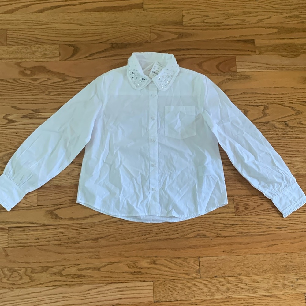 CREWCUTS button down with sequin/Pearl collar